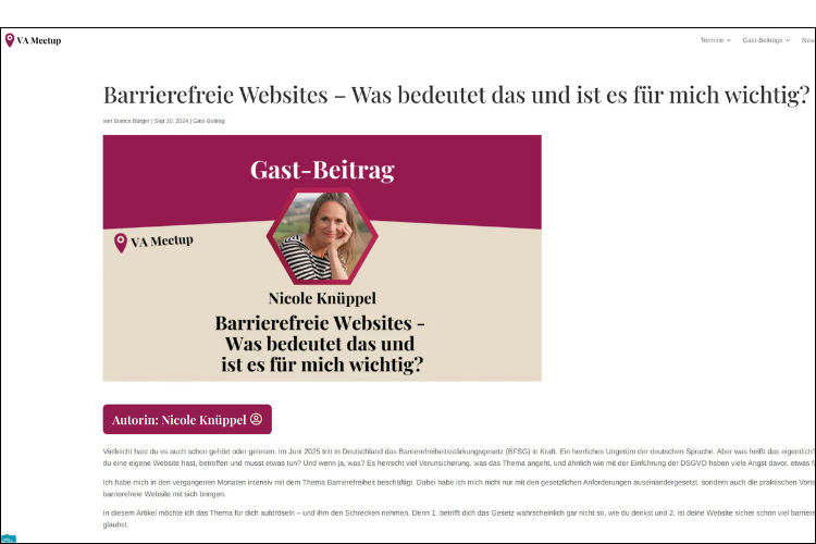 Nicole Knüppel, Gastbeitrag VA-Meetup, Barrierefreie Websites